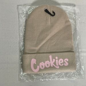 Cookies SF Tan Beige Pink Logo Cuffed Beanie Knit Hat Adult's One Size NEW